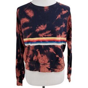 Brandy Melville John Galt Reverse Tie Dyed Navy Cropped Rainbow Sweatshirt